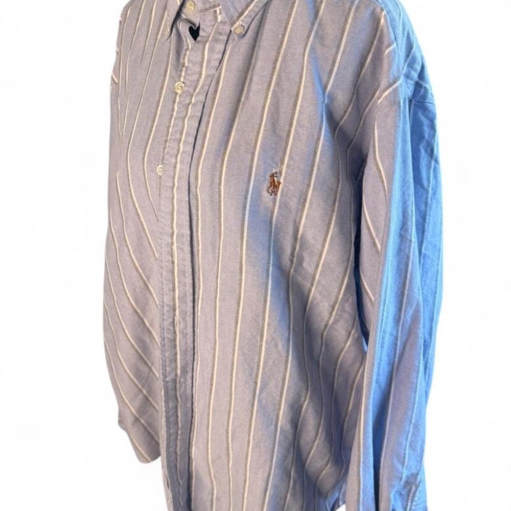 Ralph Lauren Yarmouth Mens Blue Grey Striped Cotton Oxford Shirt 16 34/35